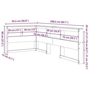 Kopfteil mit Bücherregal L-Form Wachsbraun 75 cm Massivholz
