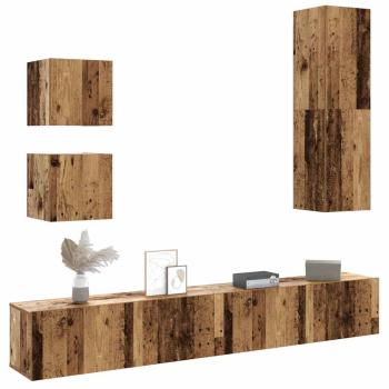ARDEBO.de - 5-tlg. TV-Schrank-Set Wandmontage Altholz-Optik Holzwerkstoff