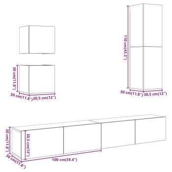 5-tlg. TV-Schrank-Set Wandmontage Altholz-Optik Holzwerkstoff