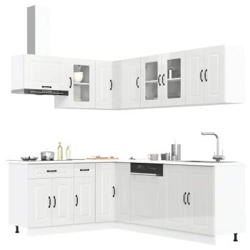 ARDEBO.de - 11-tlg. Küchenschrank-Set Kalmar Hochglanz-Weiß Holzwerkstoff