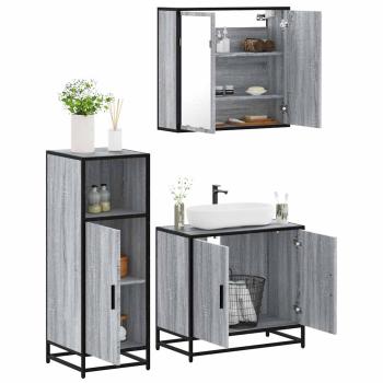 ARDEBO.de - 3-tlg. Badmöbel-Set Grau Sonoma Holzwerkstoff