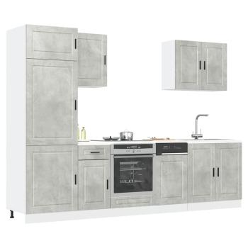 ARDEBO.de - 7-tlg. Küchenschrank-Set Kalmar Betongrau Holzwerkstoff