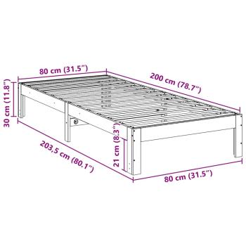 Massivholzbett ohne Matratze Weiß 80x200 cm Kiefernholz