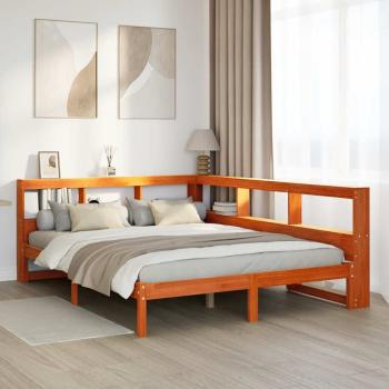 ARDEBO.de - Massivholzbett mit Regal ohne Matratze Wachsbraun 140x190 cm