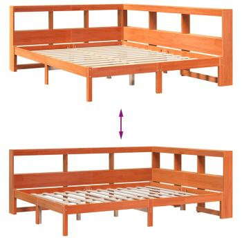 Massivholzbett mit Regal ohne Matratze Wachsbraun 140x190 cm