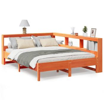 Massivholzbett mit Regal ohne Matratze Wachsbraun 140x190 cm