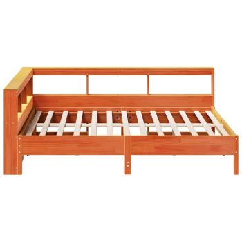 Massivholzbett mit Regal ohne Matratze Wachsbraun 140x190 cm