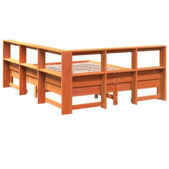 Massivholzbett mit Regal ohne Matratze Wachsbraun 140x190 cm