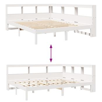 Massivholzbett mit Regal ohne Matratze Weiß 135x190 cm Kiefer