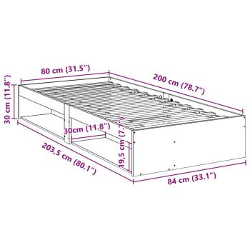 Tagesbett ohne Matratze Weiß 80x200 cm Massivholz Kiefer