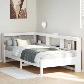 ARDEBO.de - Massivholzbett mit Regal ohne Matratze Weiß 75x190 cm Kiefer