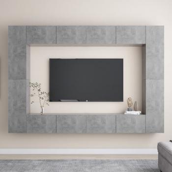 ARDEBO.de - 8-tlg. TV-Schrank-Set Betongrau Holzwerkstoff