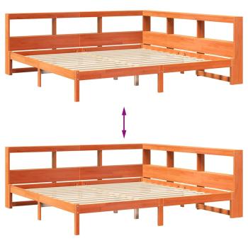 Massivholzbett mit Regal ohne Matratze Wachsbraun 200x200 cm