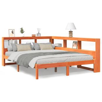 Massivholzbett mit Regal ohne Matratze Wachsbraun 160x200 cm