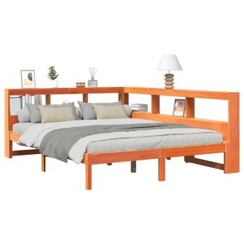 Massivholzbett mit Regal ohne Matratze Wachsbraun 160x200 cm