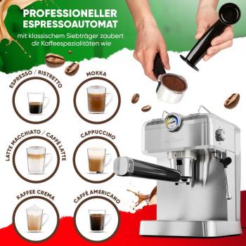 ProfiCook PC-ES-KA 1267 Espresso-Kaffeemaschine, 1100 W, 20 bar, 1,5 Wassertank, Edelstahl (501267)