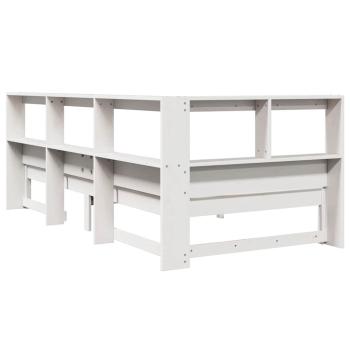 Massivholzbett mit Regal ohne Matratze Weiß 90x200 cm Kiefer