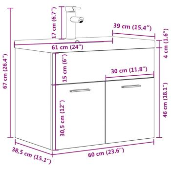 Waschbeckenunterschrank mit Einbaubecken Wasserhahn Betongrau