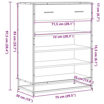Schuhschrank Sonoma Eiche 75x38x97,5 cm Holzwerkstoff Metall