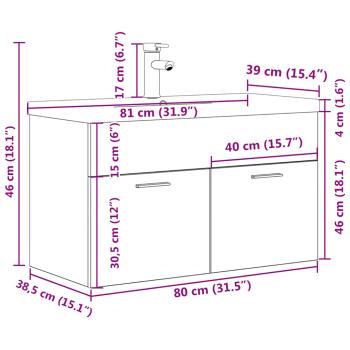 Waschbeckenunterschrank mit Einbaubecken Wasserhahn Betongrau