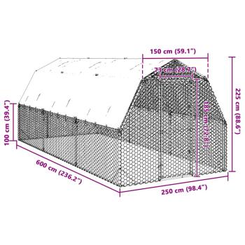 Hühnerstall mit Dach 2,5x6x2,25 m Verzinkter Stahl