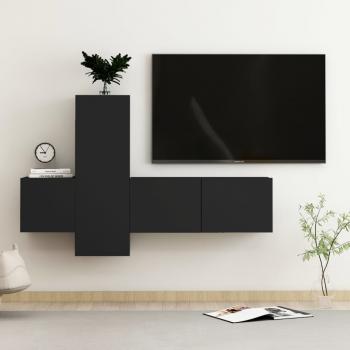 ARDEBO.de - 3-tlg. TV-Schrank-Set Schwarz Holzwerkstoff