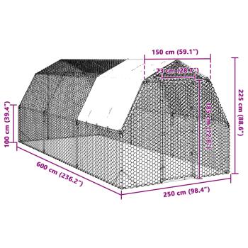 Hühnerstall mit Dach 2,5x6x2,25 m Verzinkter Stahl