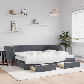 ARDEBO.de - Tagesbett Ausziehbar mit Schubladen Dunkelgrau 90x200 cm Samt