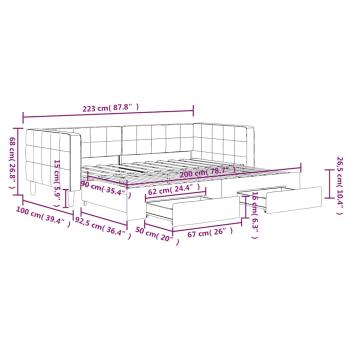 Tagesbett Ausziehbar mit Schubladen Dunkelgrau 90x200 cm Samt
