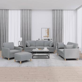 ARDEBO.de - 4-tlg. Sofagarnitur mit Kissen Hellgrau Stoff
