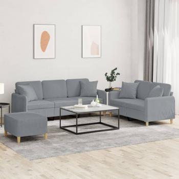ARDEBO.de - 3-tlg. Sofagarnitur mit Kissen Hellgrau Stoff