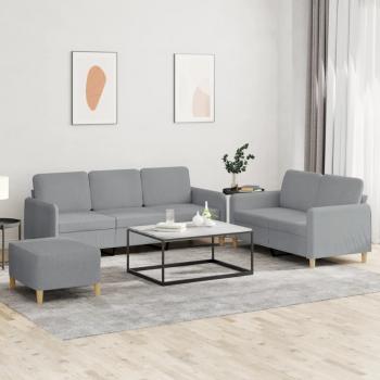 ARDEBO.de - 3-tlg. Sofagarnitur mit Kissen Hellgrau Stoff