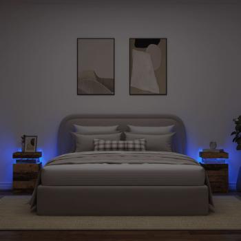 ARDEBO.de - LED-Nachttische 2 Stk. Altholz-Optik 35x39x55 cm Holzwerkstoff