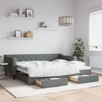 ARDEBO.de - Tagesbett Ausziehbar mit Schubladen Dunkelgrau 90x200 cm Stoff