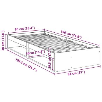 Tagesbett ohne Matratze Wachsbraun 90x190 cm Massivholz Kiefer