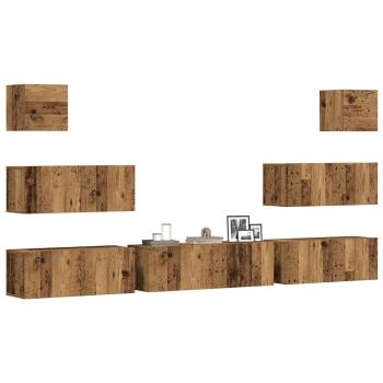 ARDEBO.de - 7-tlg. TV-Schrank-Set Wandmontage Altholz-Optik Holzwerkstoff