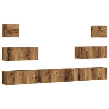 7-tlg. TV-Schrank-Set Wandmontage Altholz-Optik Holzwerkstoff