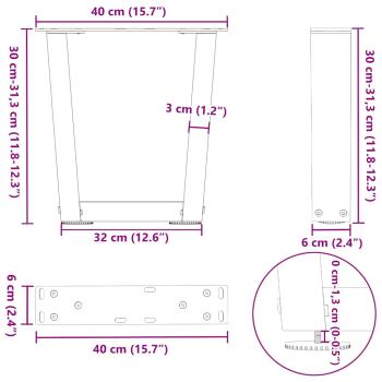 Esstischbeine V-Form 2 Stück Schwarz 40x(30-31,3) cm Stahl
