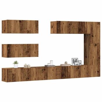 ARDEBO.de - 7-tlg. TV-Schrank-Set Wandmontage Altholz-Optik Holzwerkstoff