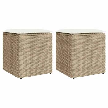 ARDEBO.de - Gartenhocker mit Kissen 2 Stk. Beige 40x40x43 cm Poly Rattan