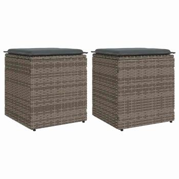 ARDEBO.de - Gartenhocker mit Kissen 2 Stk. Grau 40x40x43 cm Poly Rattan