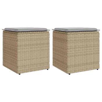 ARDEBO.de - Gartenhocker mit Kissen 2 Stk. Beige 40x40x43 cm Poly Rattan