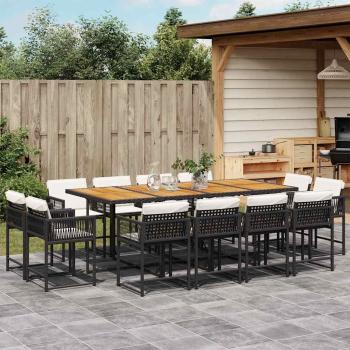 ARDEBO.de - 13-tlg. Garten-Essgruppe mit Kissen Schwarz Poly Rattan