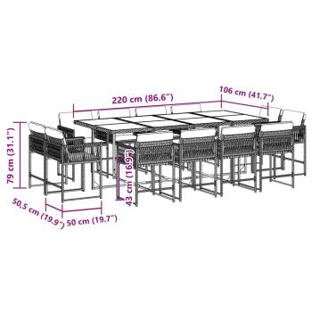 13-tlg. Garten-Essgruppe mit Kissen Schwarz Poly Rattan