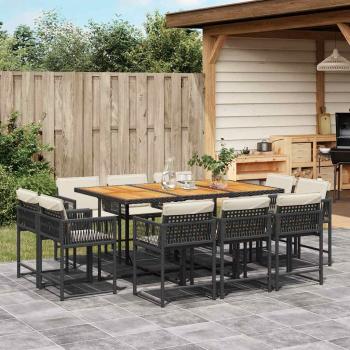 ARDEBO.de - 11-tlg. Garten-Essgruppe mit Kissen Schwarz Poly Rattan