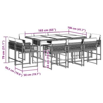 11-tlg. Garten-Essgruppe mit Kissen Schwarz Poly Rattan
