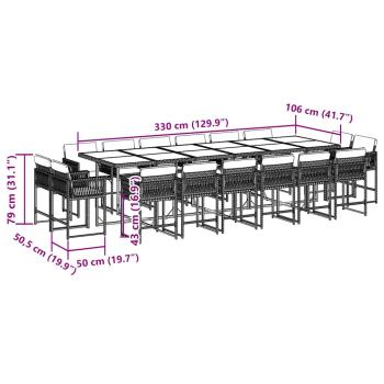 17-tlg. Garten-Essgruppe mit Kissen Schwarz Poly Rattan
