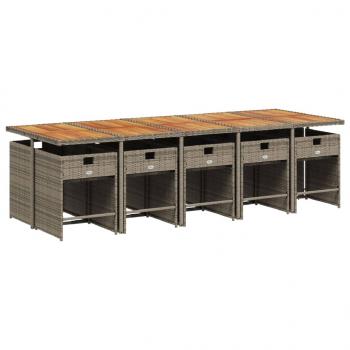 11-tlg. Garten-Essgruppe mit Kissen Grau Poly Rattan