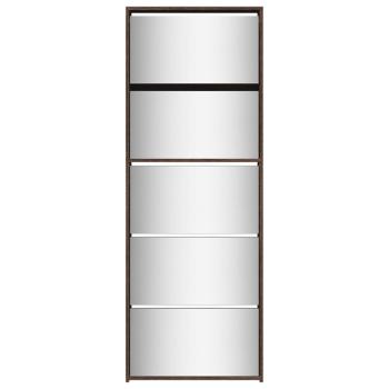 Schuhschrank mit Spiegel 5 Fächer Braun Eiche 63x17x169,5 cm