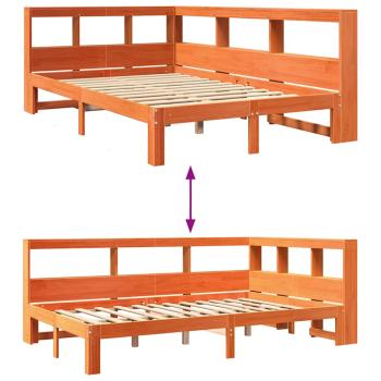 Massivholzbett mit Regal ohne Matratze Wachsbraun 120x190 cm